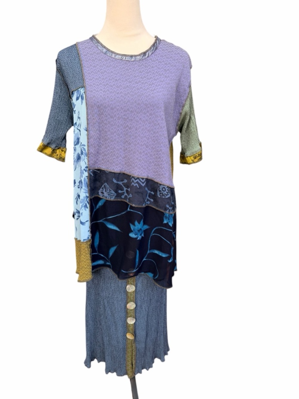 Nothing Matchts Size 2 Large Boho Patchwork 2 pc. Skirt Tunic Lavender Mustard